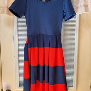 LuLaRoe Blue and Red Fit and Flare Casual Dress